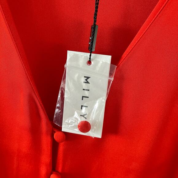 Milly Silk Tie Front Top Womens XS Coral Stretch Blouse Casual Chic NWT - Picture 5 of 10